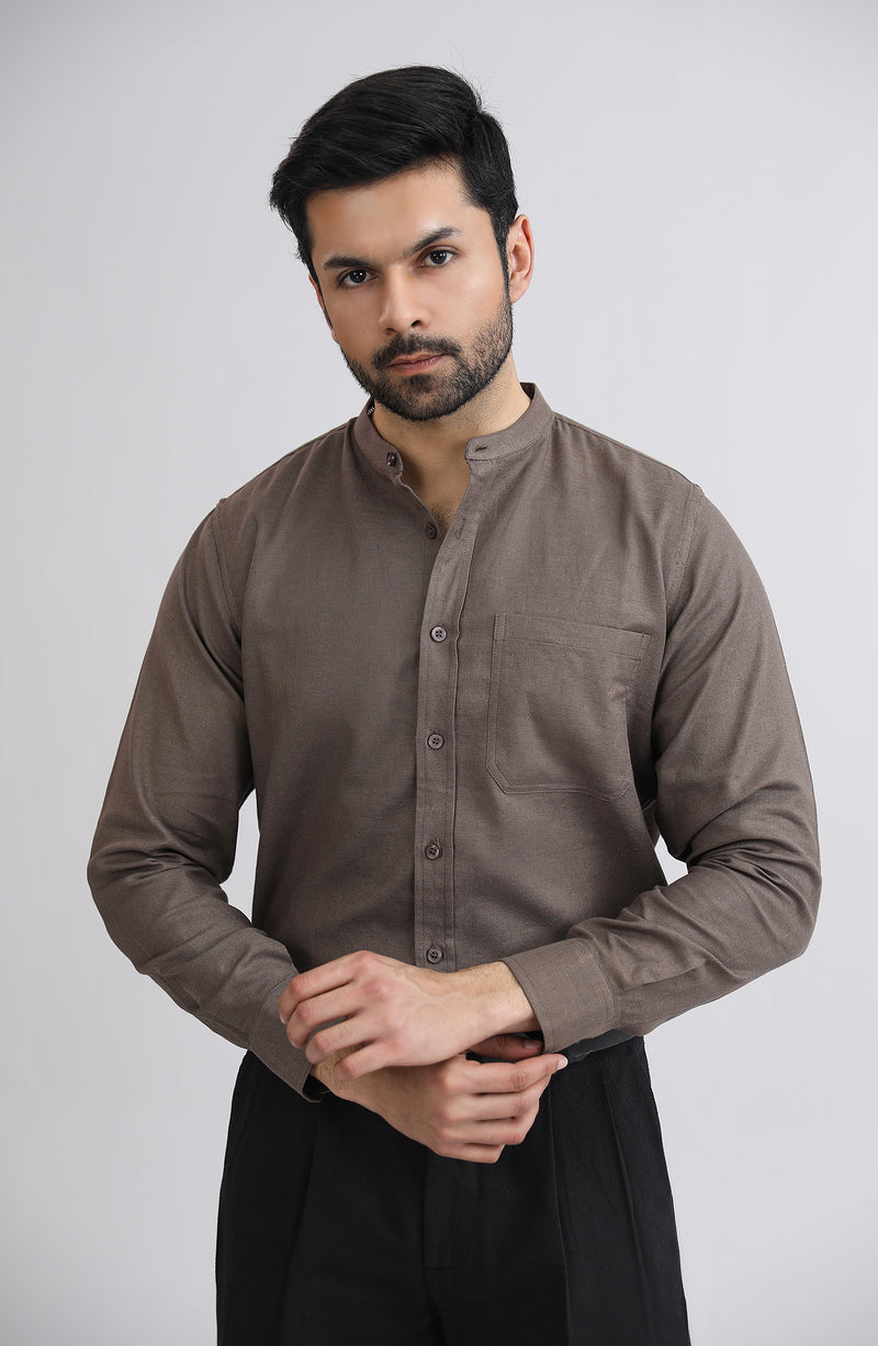Band Collar Shirt - SMSH204425 - Shop Now at Shahnameh