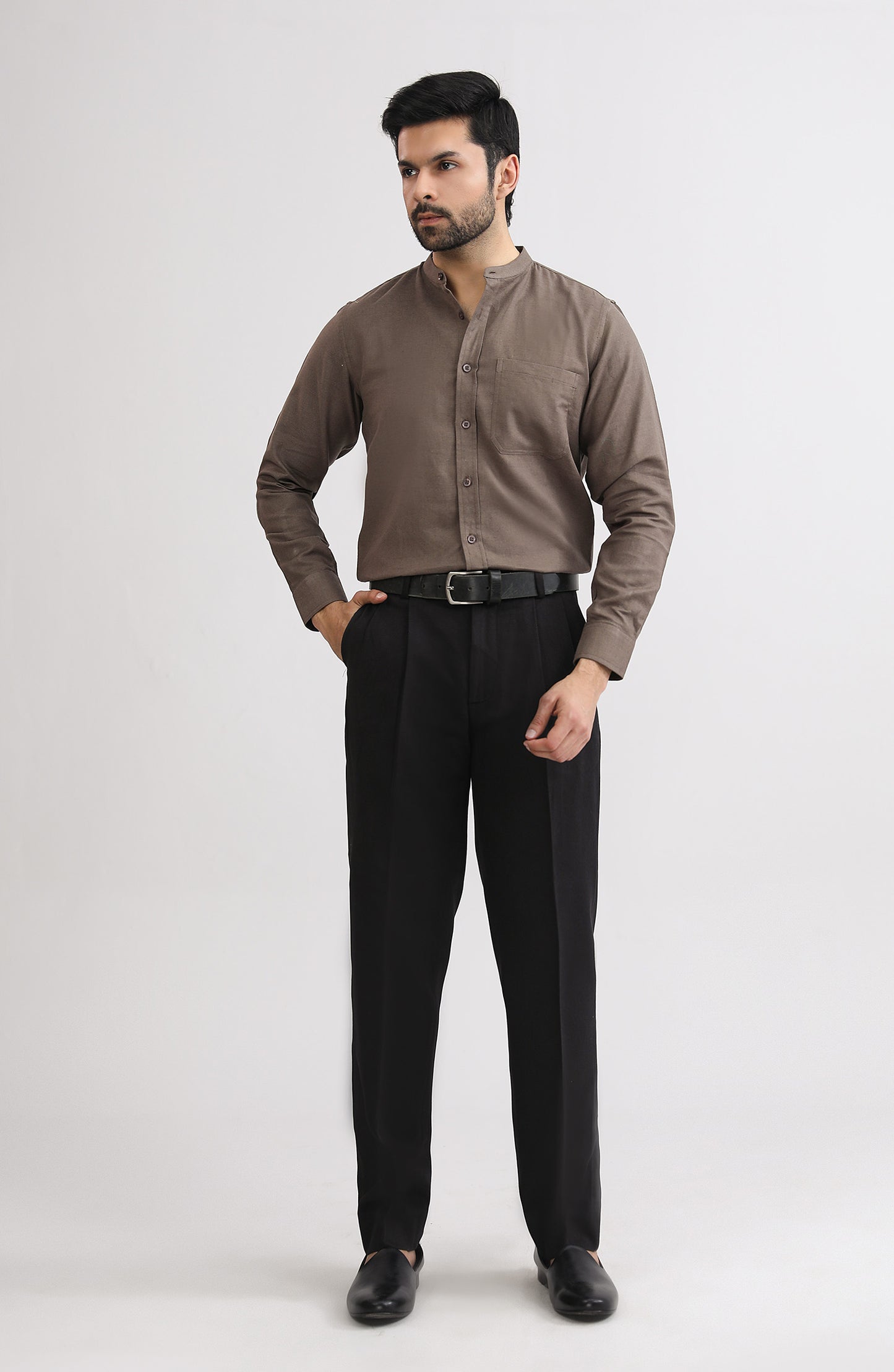 Band Collar Shirt - SMSH204425