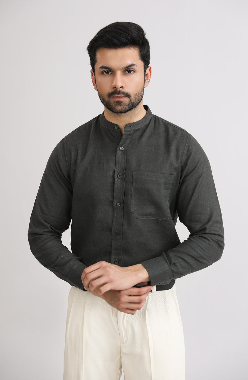 Band Collar Shirt - SMSH205425 - Shop Now at Shahnameh