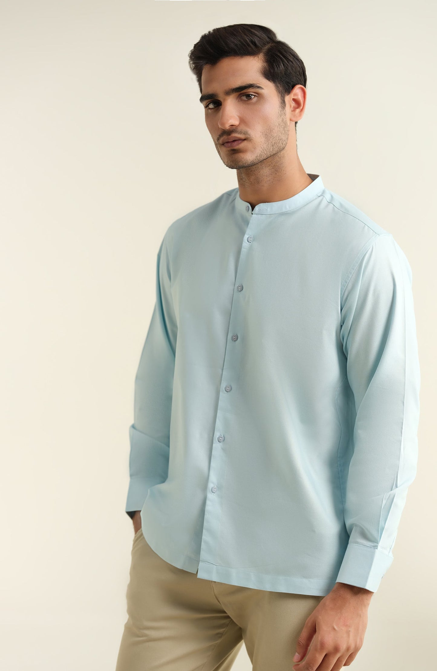 Men's Band Collar Oxford Shirt