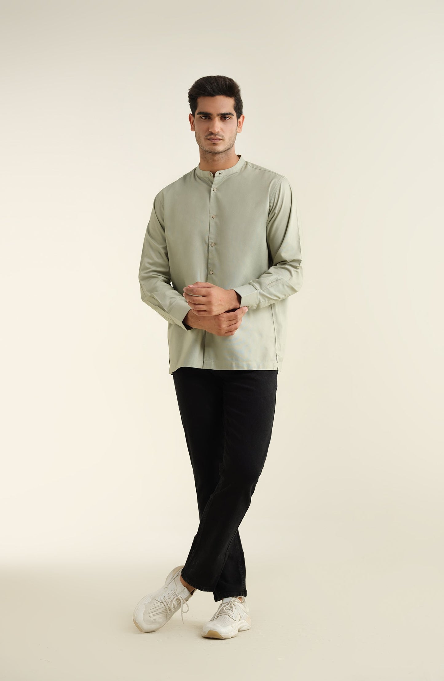 Men's Band Collar Oxford Shirt