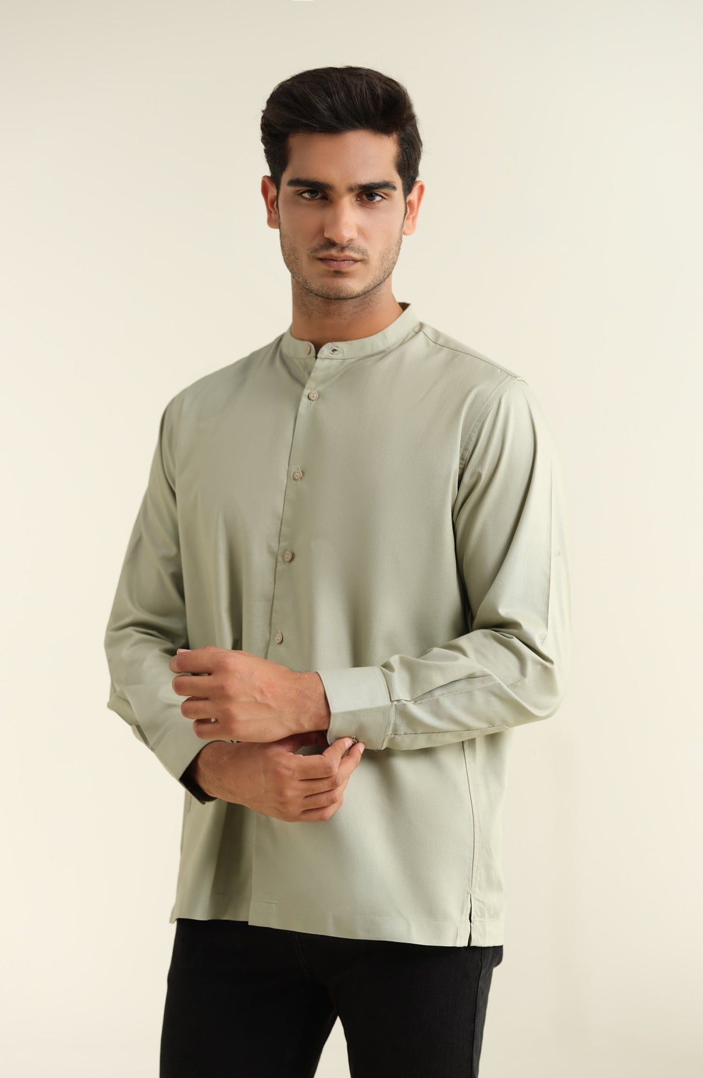 Men's Band Collar Oxford Shirt