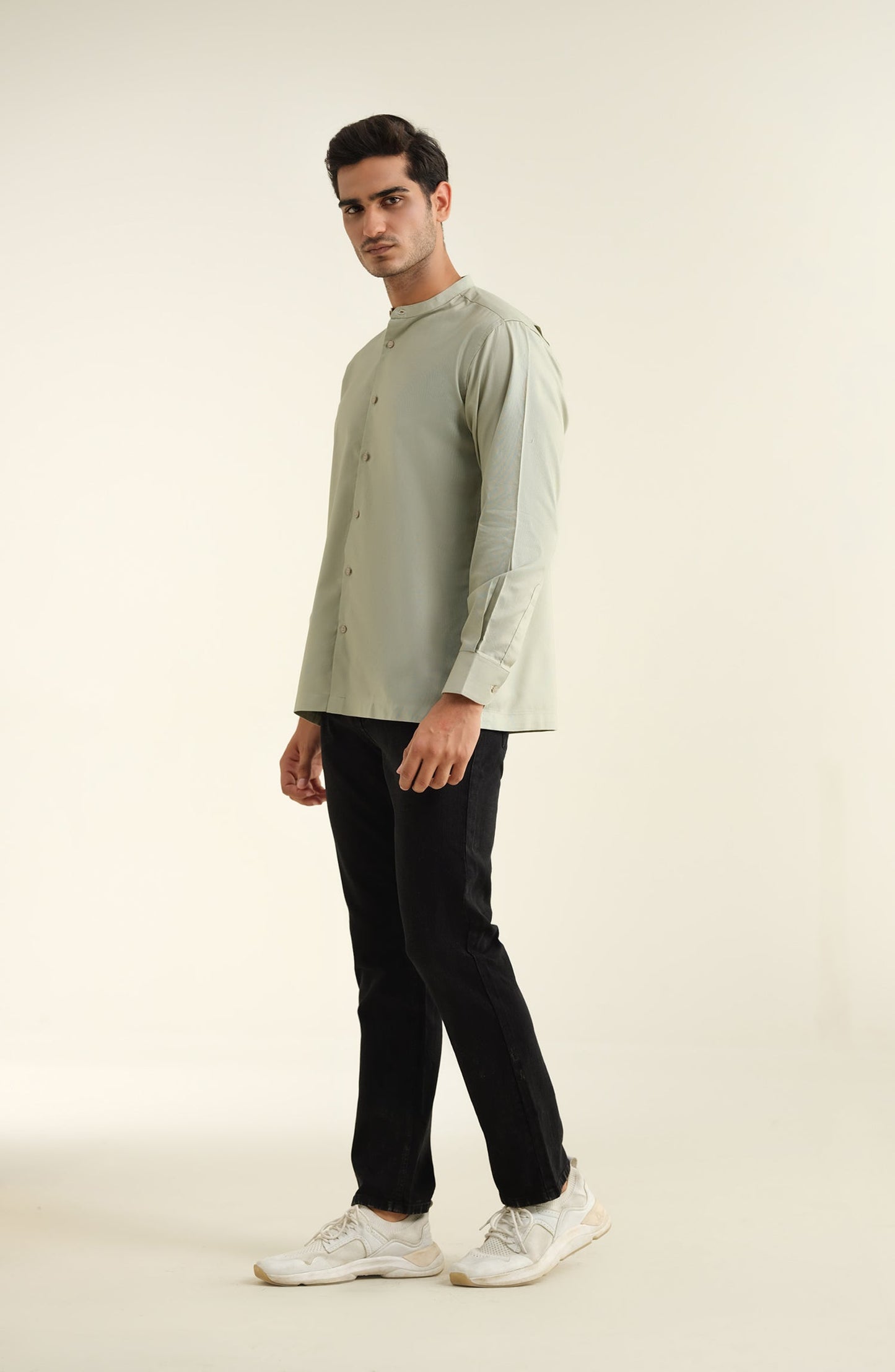 Men's Band Collar Oxford Shirt