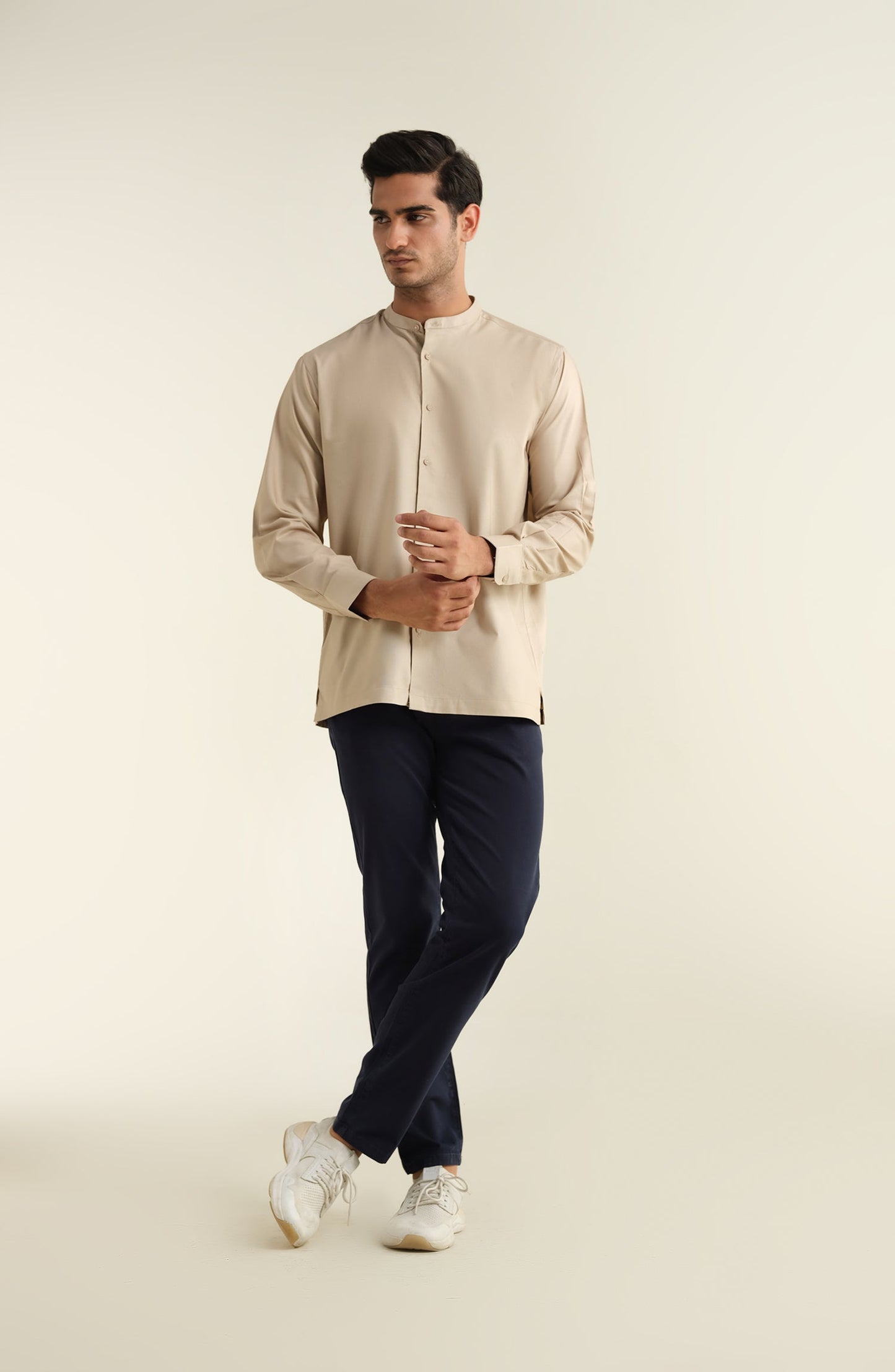 Men's Band Collar Oxford Shirt