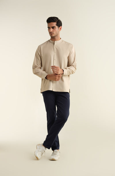 Men's Band Collar Oxford Shirt