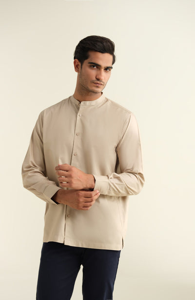 Men's Band Collar Oxford Shirt
