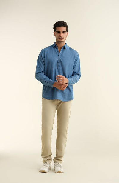 Men's Half Placket Denim Tunic
