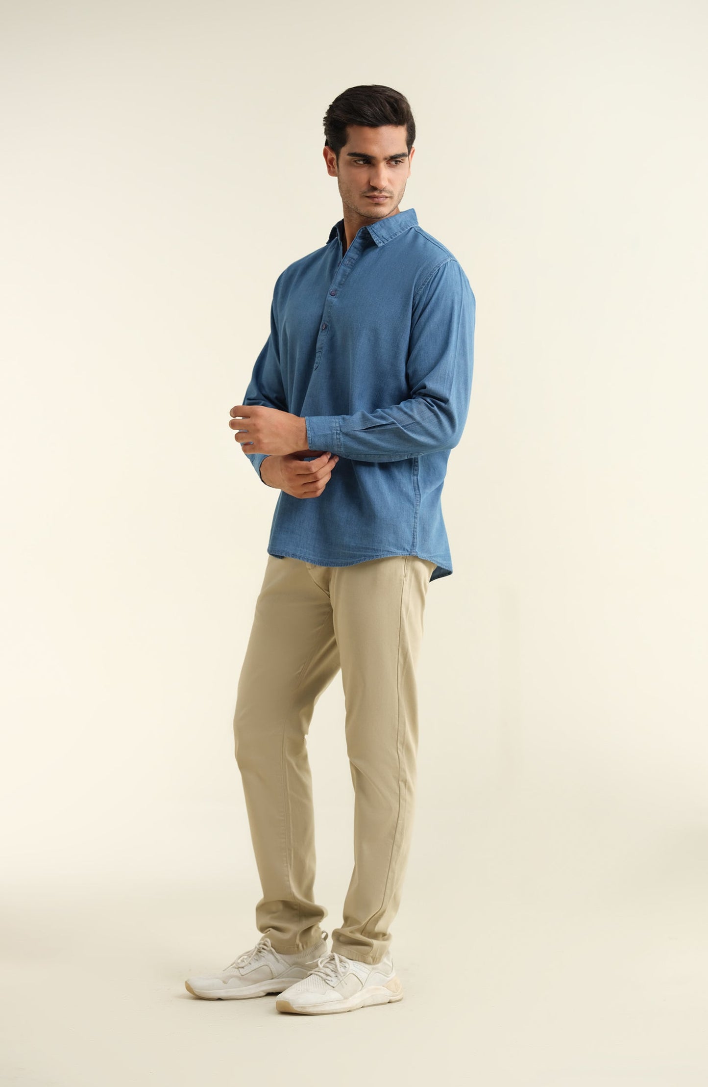 Men's Half Placket Denim Tunic