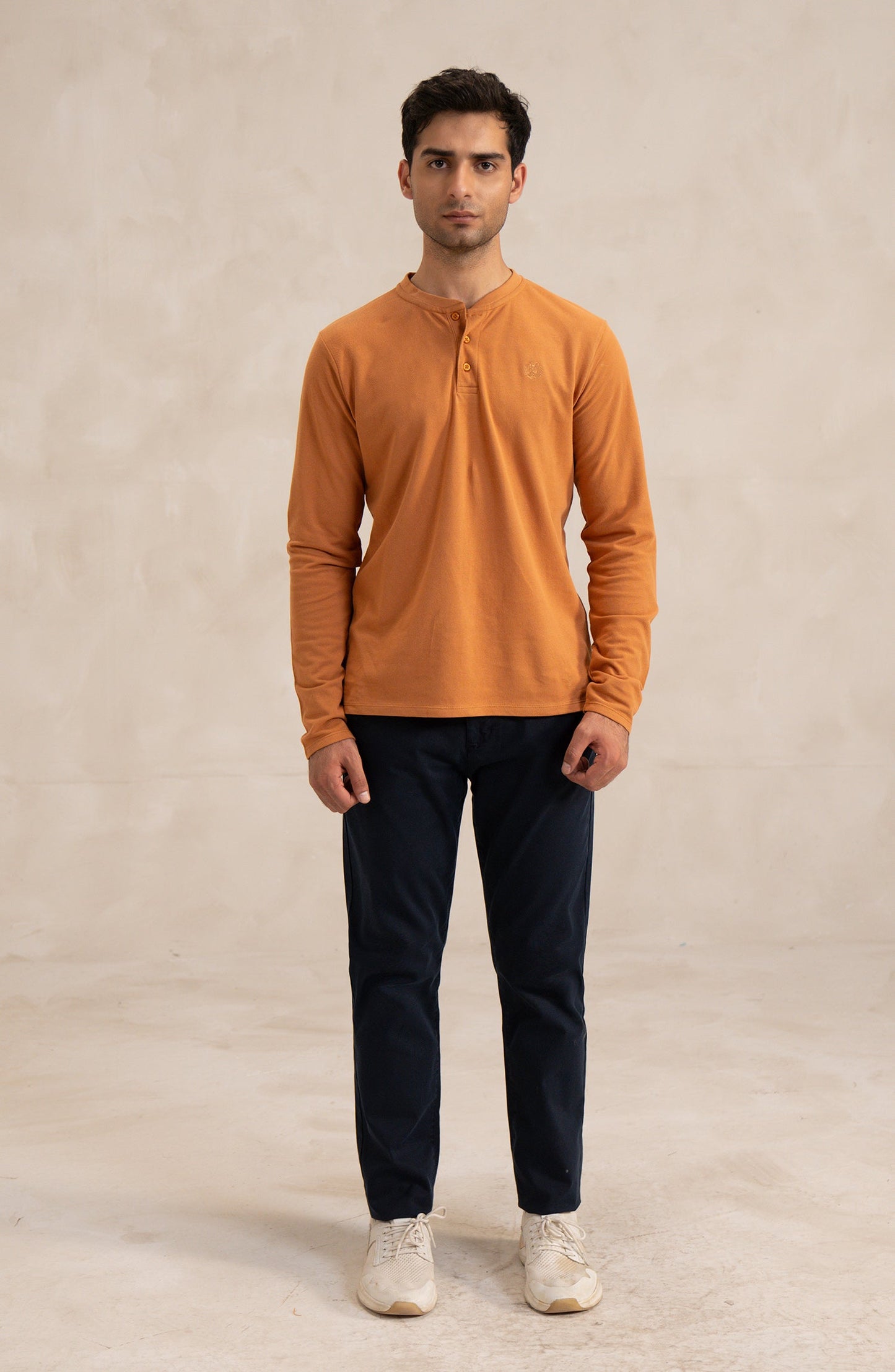 Men's Pique Henley In Rust