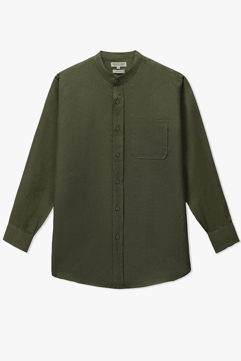 Mandarin Collar Linen Shirt - SWS812126