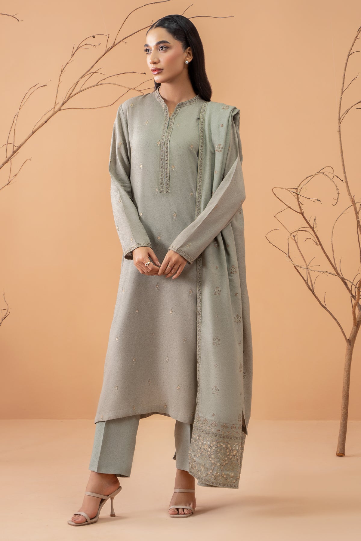 3 Piece -  Embroidered Karandi Suit - C6076-2 - Shop Now at Kayseria