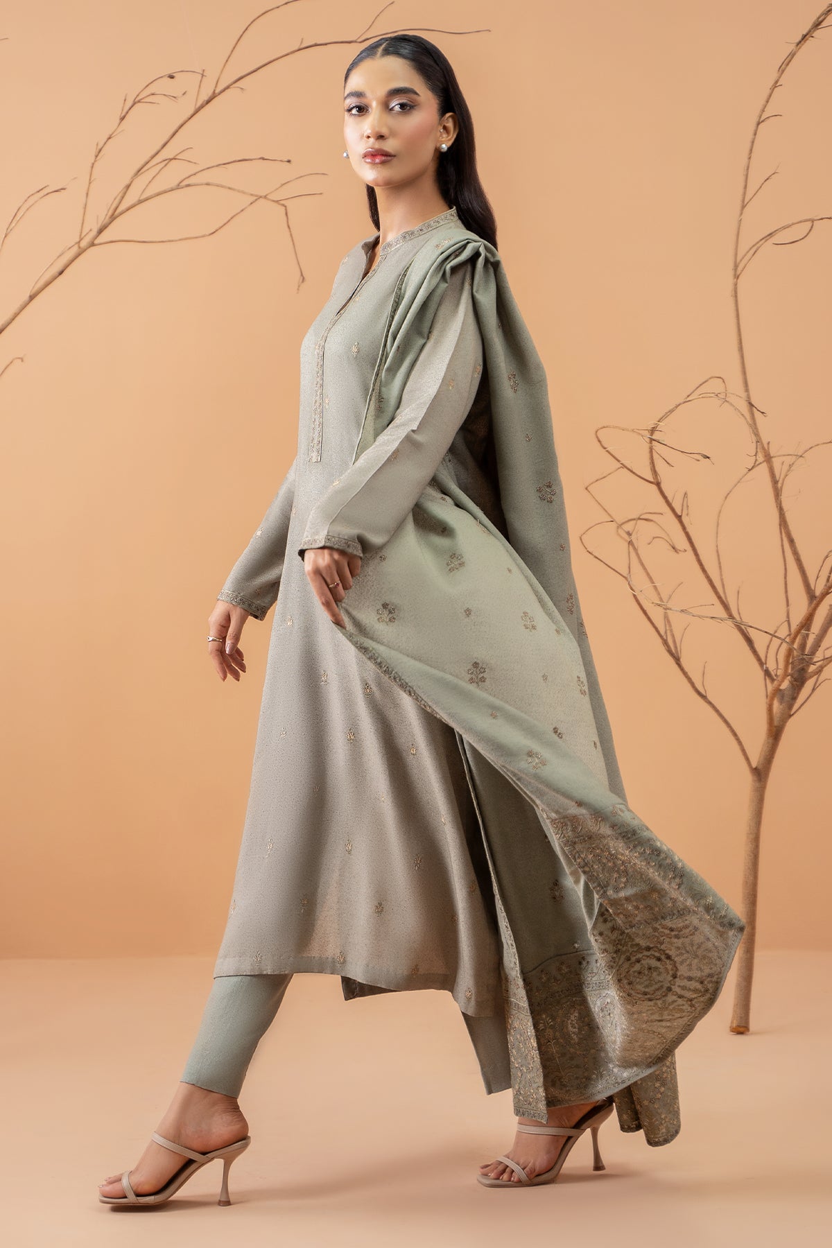 3 Piece -  Embroidered Karandi Suit - C6076-2 - Shop Now at Kayseria