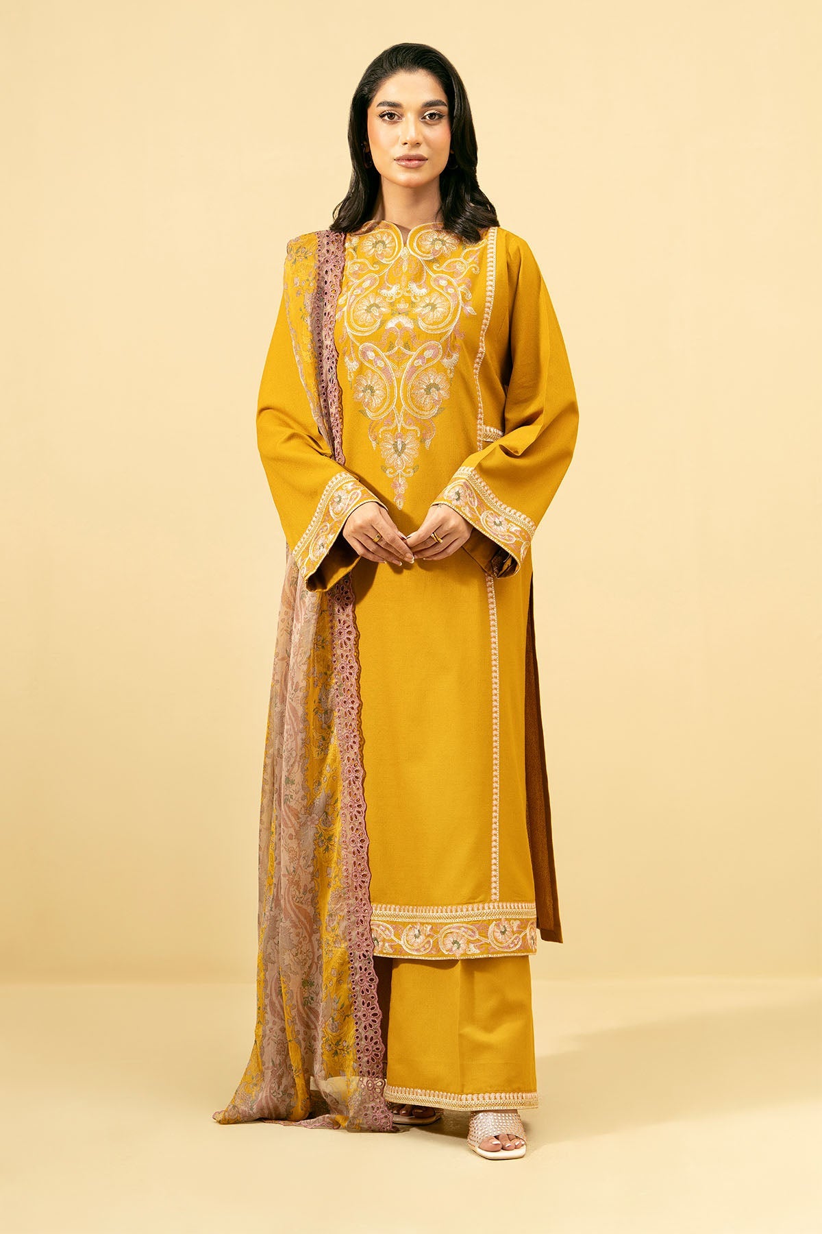 3 Piece - Printed & Embroidered Suit - C6077 - Shop Now at Kayseria