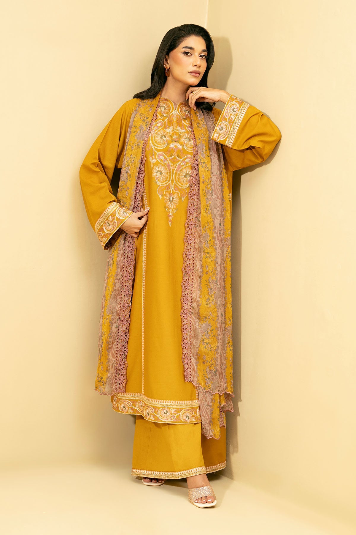 3 Piece - Printed & Embroidered Suit - C6077 - Shop Now at Kayseria