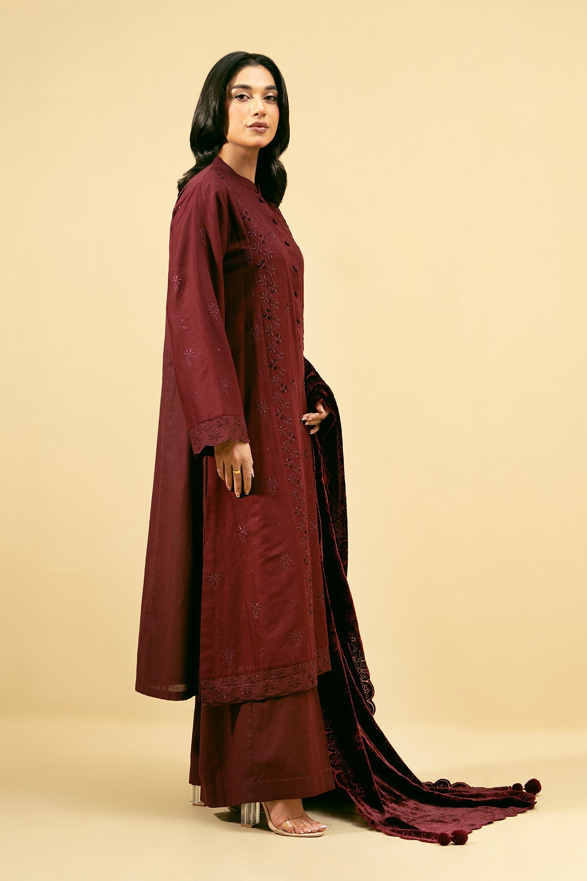 3 Piece - Embroidered Khaddar Suit - Shop Now at Kayseria