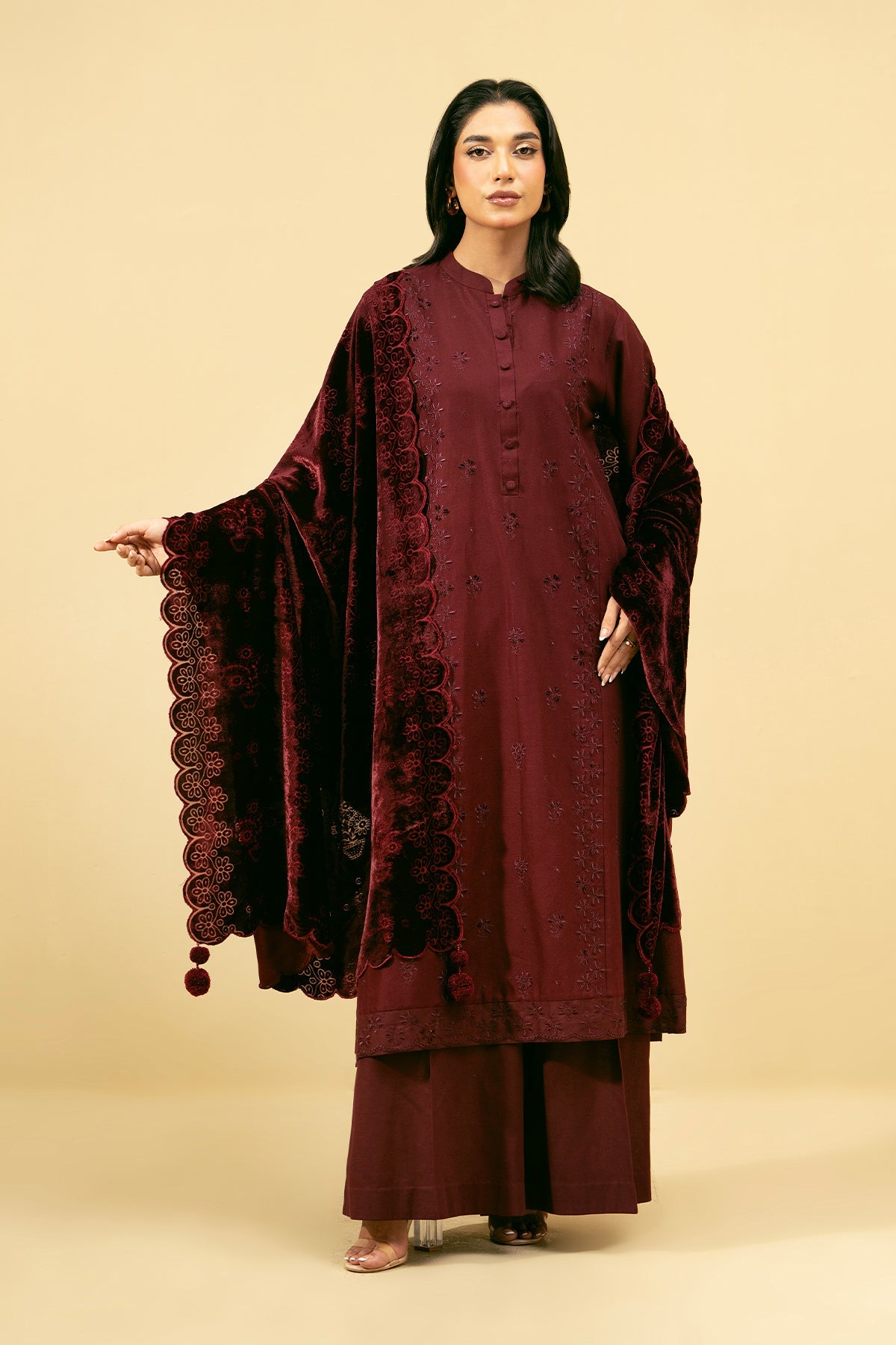 3 Piece - Embroidered Khaddar Suit - Shop Now at Kayseria