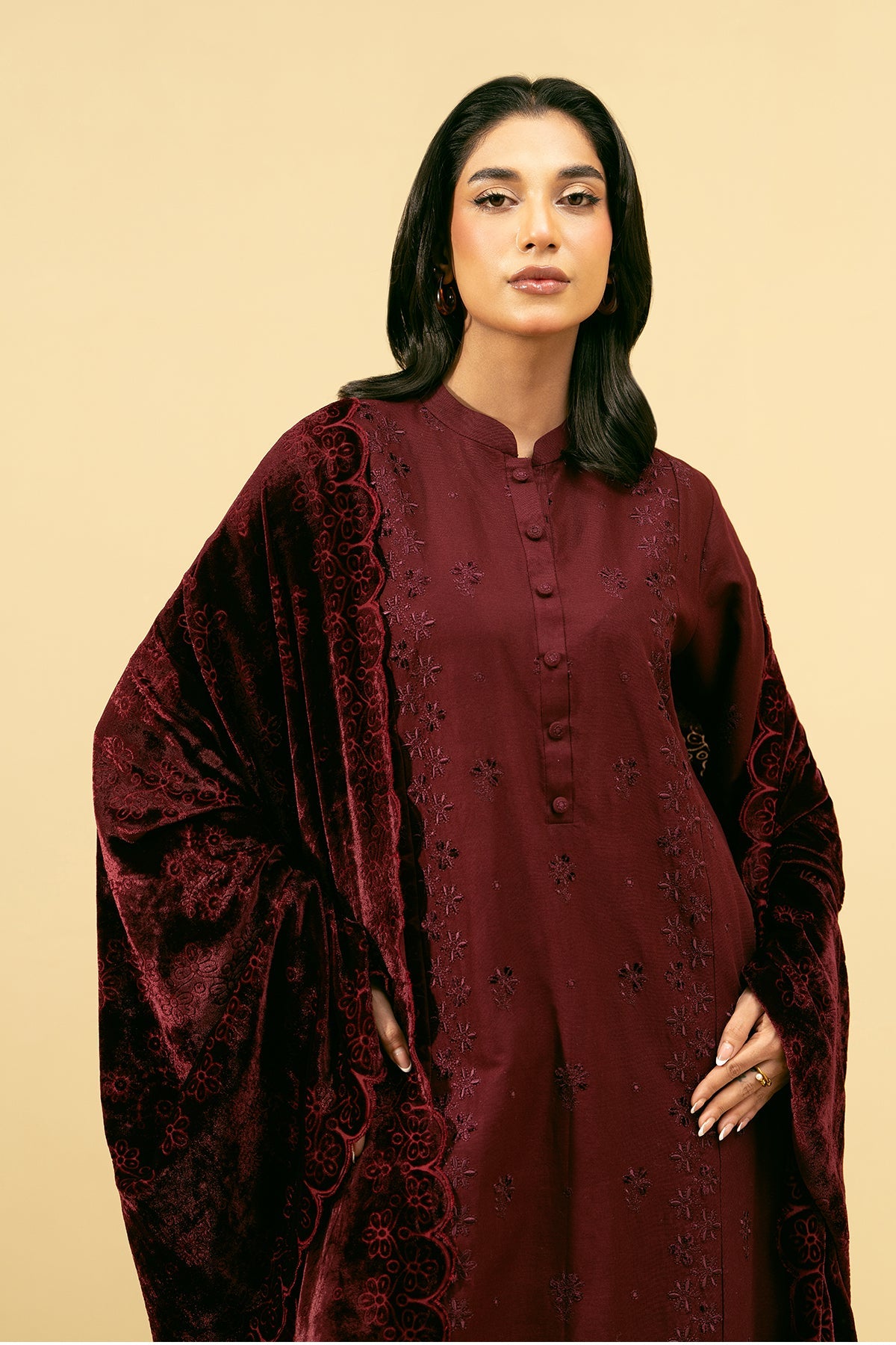 3 Piece - Embroidered Khaddar Suit - Shop Now at Kayseria
