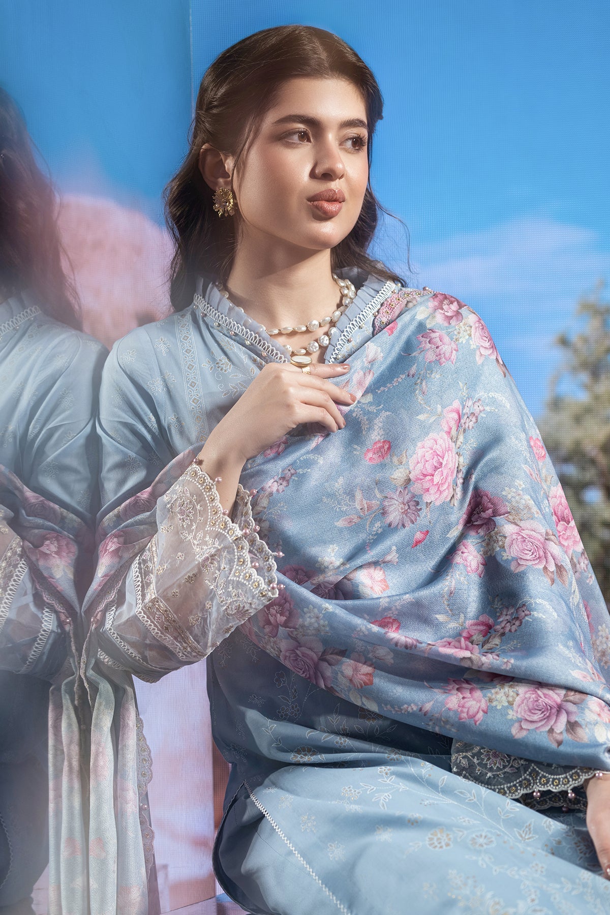 3 Piece - Printed & Embroidered Suit - C6130 - Shop Now at Kayseria
