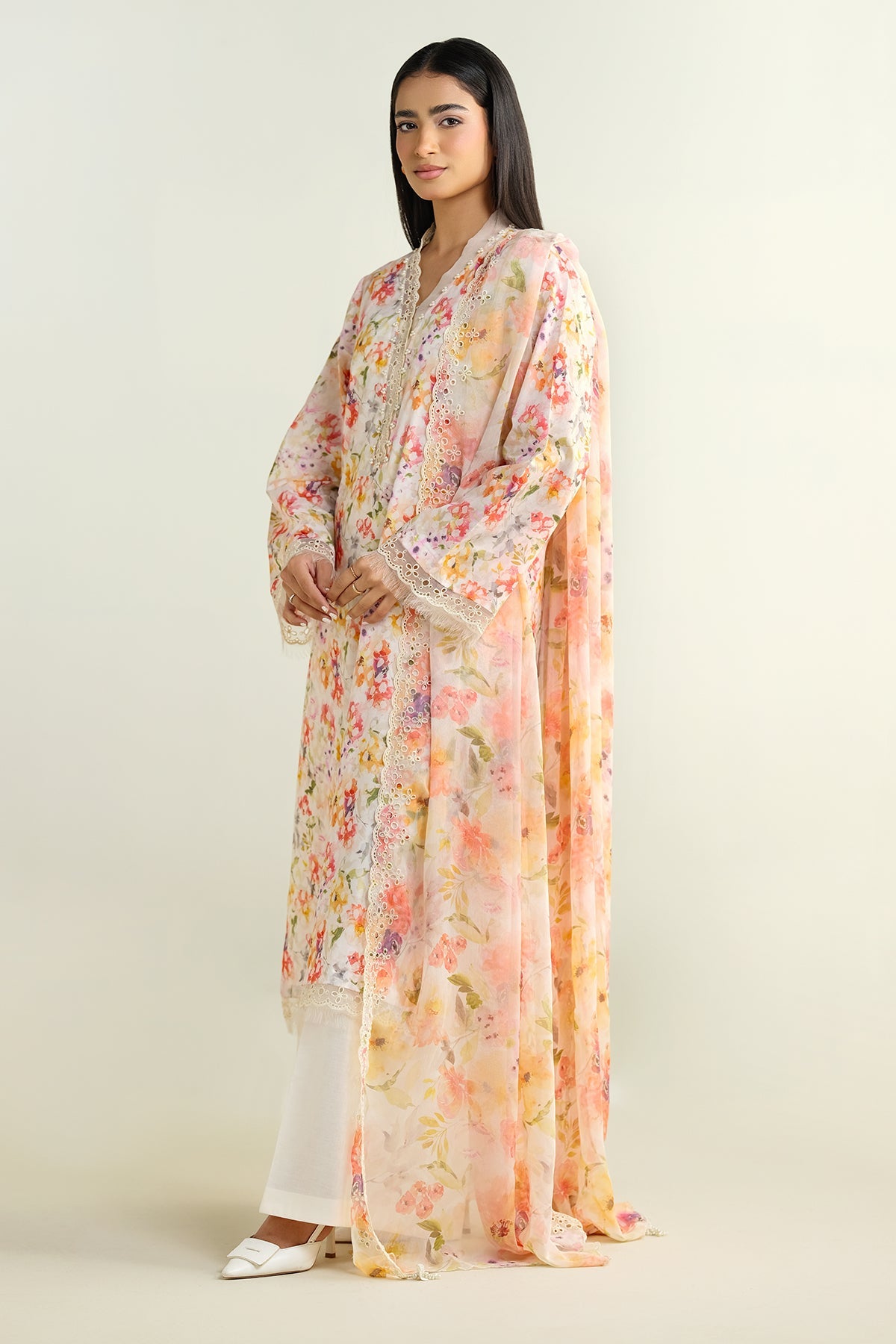3 Piece - Printed & Embroidered Suit - C6134 - Shop Now at Kayseria