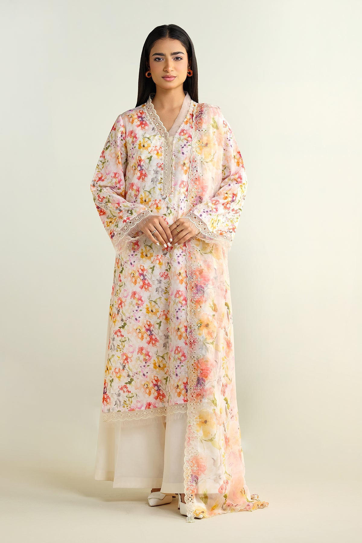 3 Piece - Printed & Embroidered Suit - C6134 - Shop Now at Kayseria