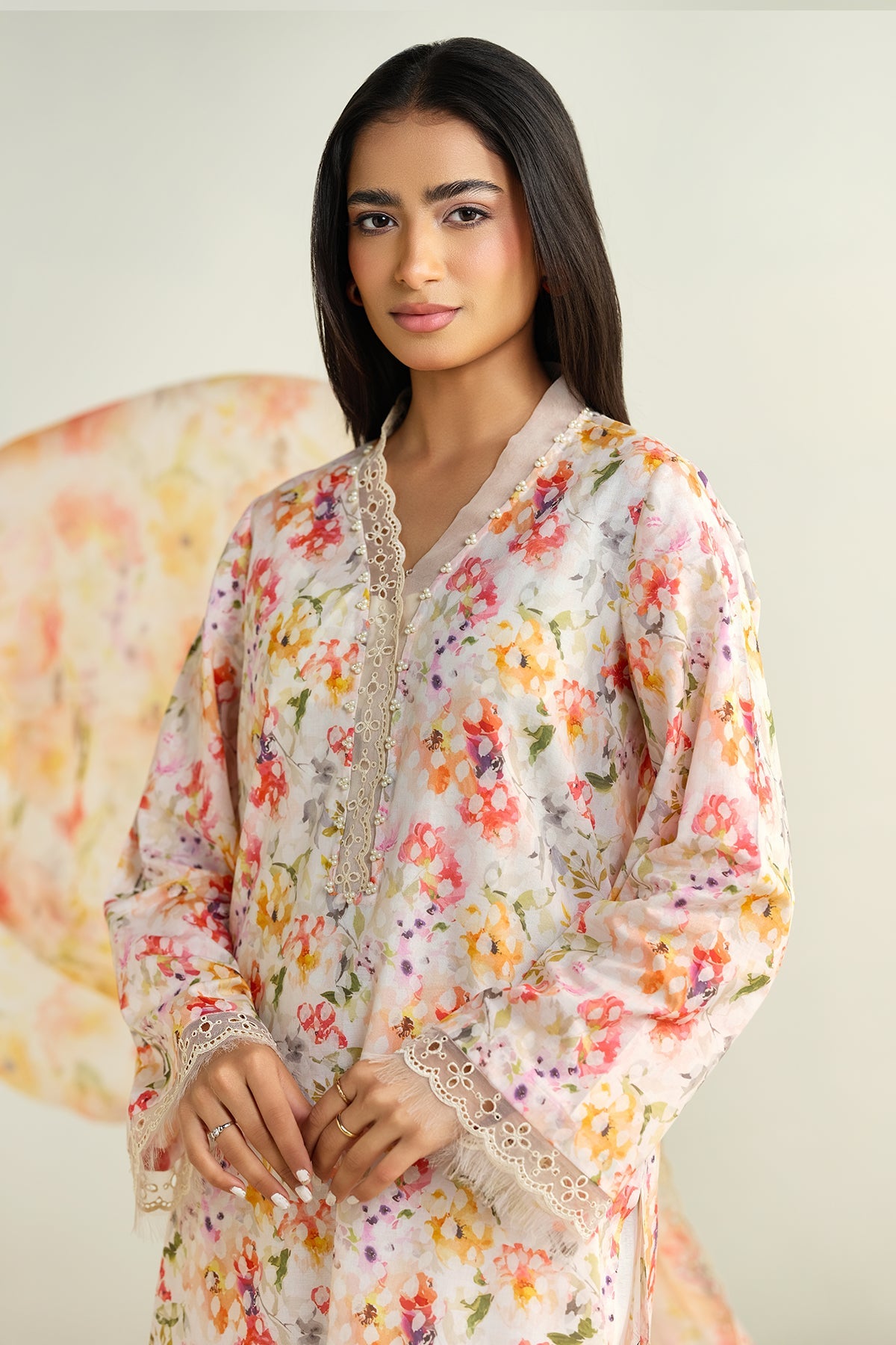 3 Piece - Printed & Embroidered Suit - C6134 - Shop Now at Kayseria