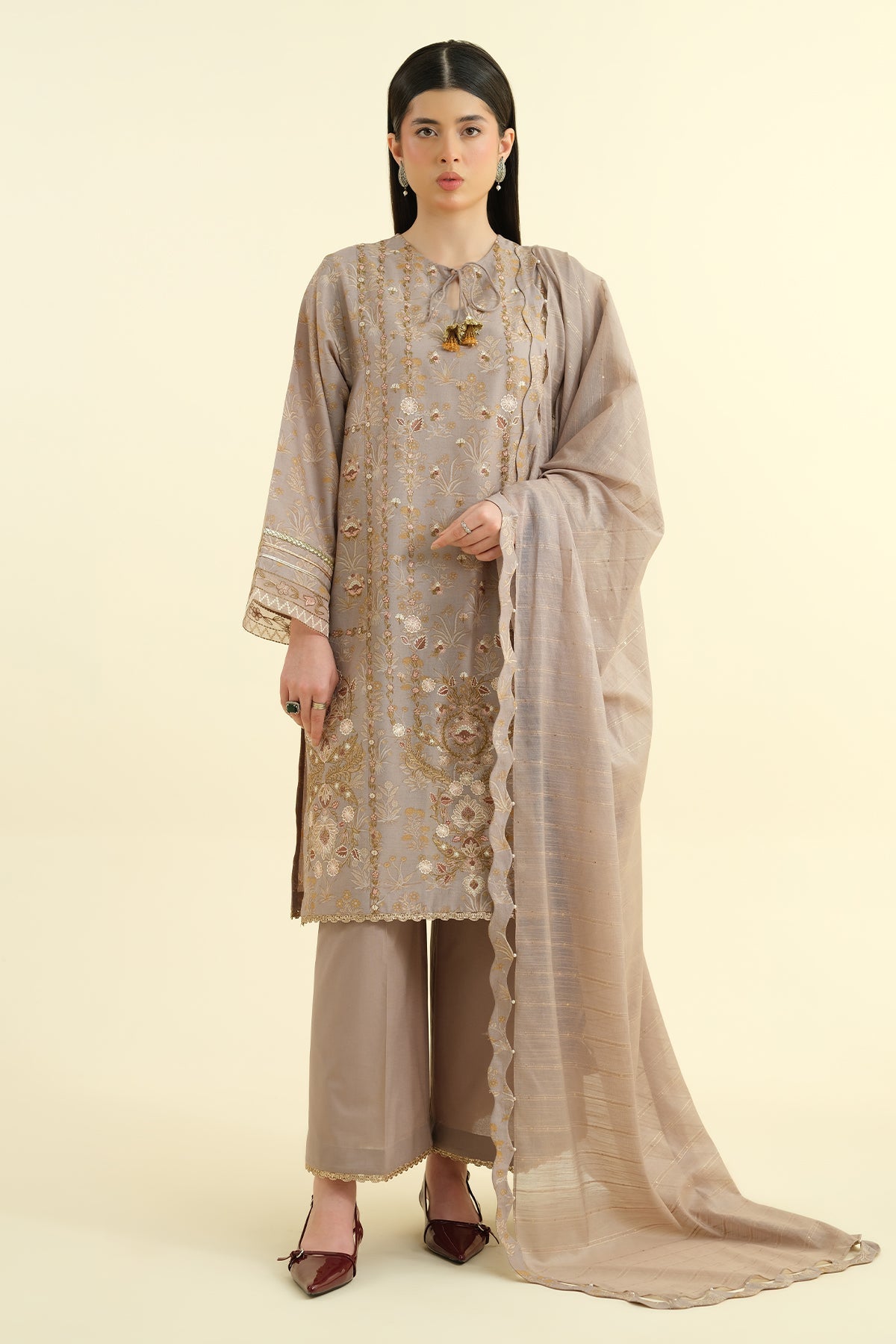 3 Piece - Printed & Embroidered Suit - C6188 - Shop Now at Kayseria