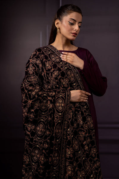 Embroidered Velvet Shawl - E1361 - Shop Now at Kayseria