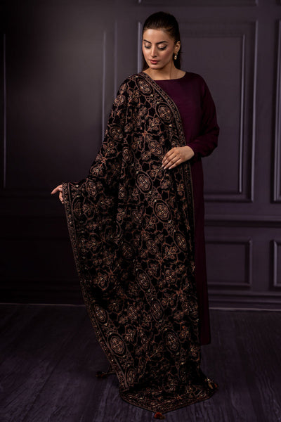 Embroidered Velvet Shawl - E1361 - Shop Now at Kayseria