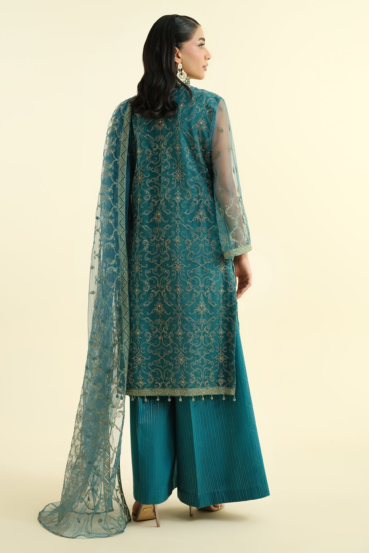 4 Piece - Embroidered & Embellished Poly Net Suit - E1479 - Shop Now at Kayseria