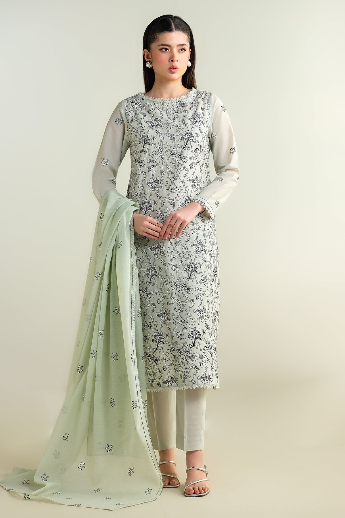 3 Piece -  Embroidered Cotton Lawn Suit - E1630 - Shop Now at Kayseria