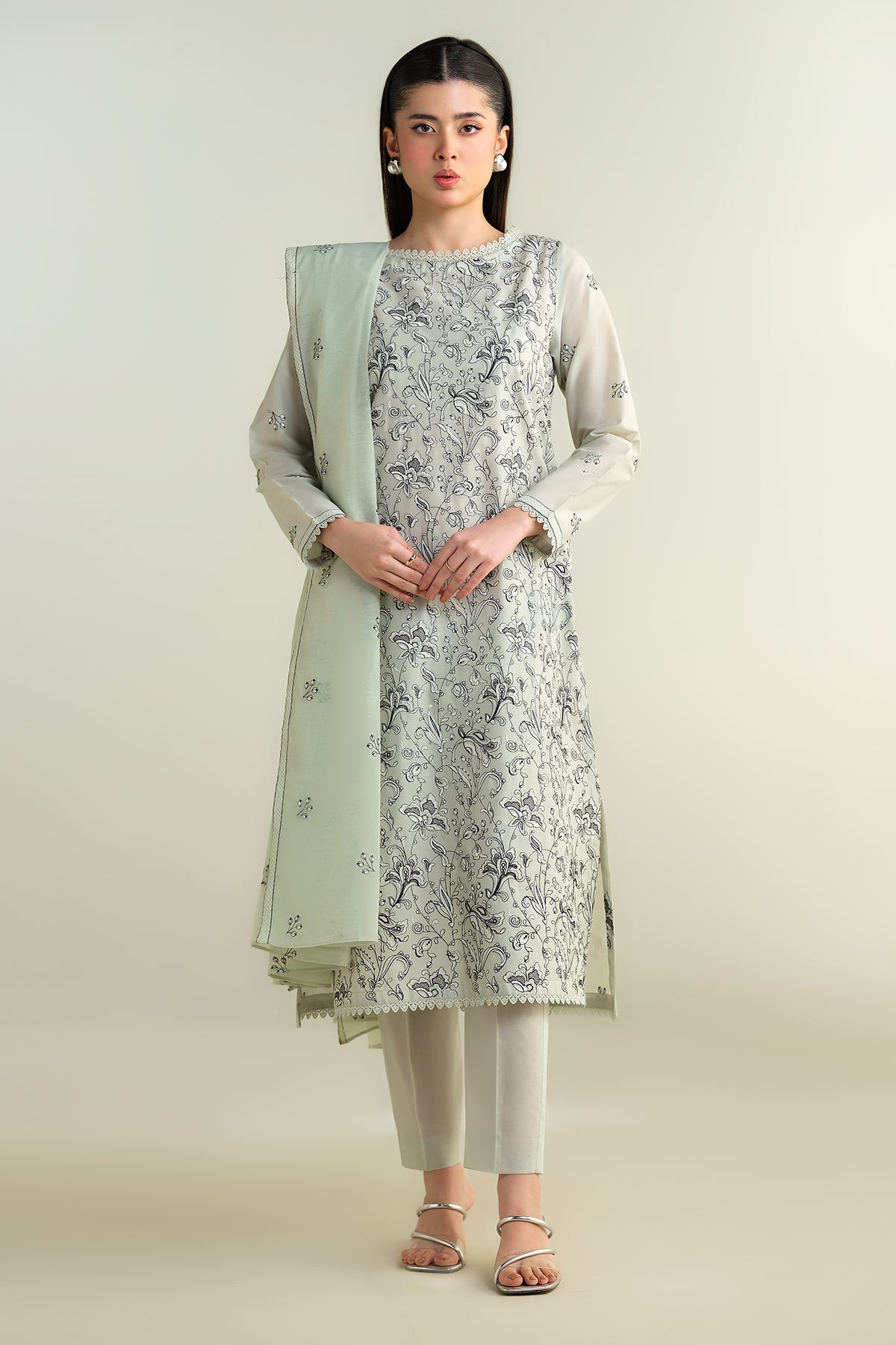 3 Piece -  Embroidered Cotton Lawn Suit - E1630 - Shop Now at Kayseria
