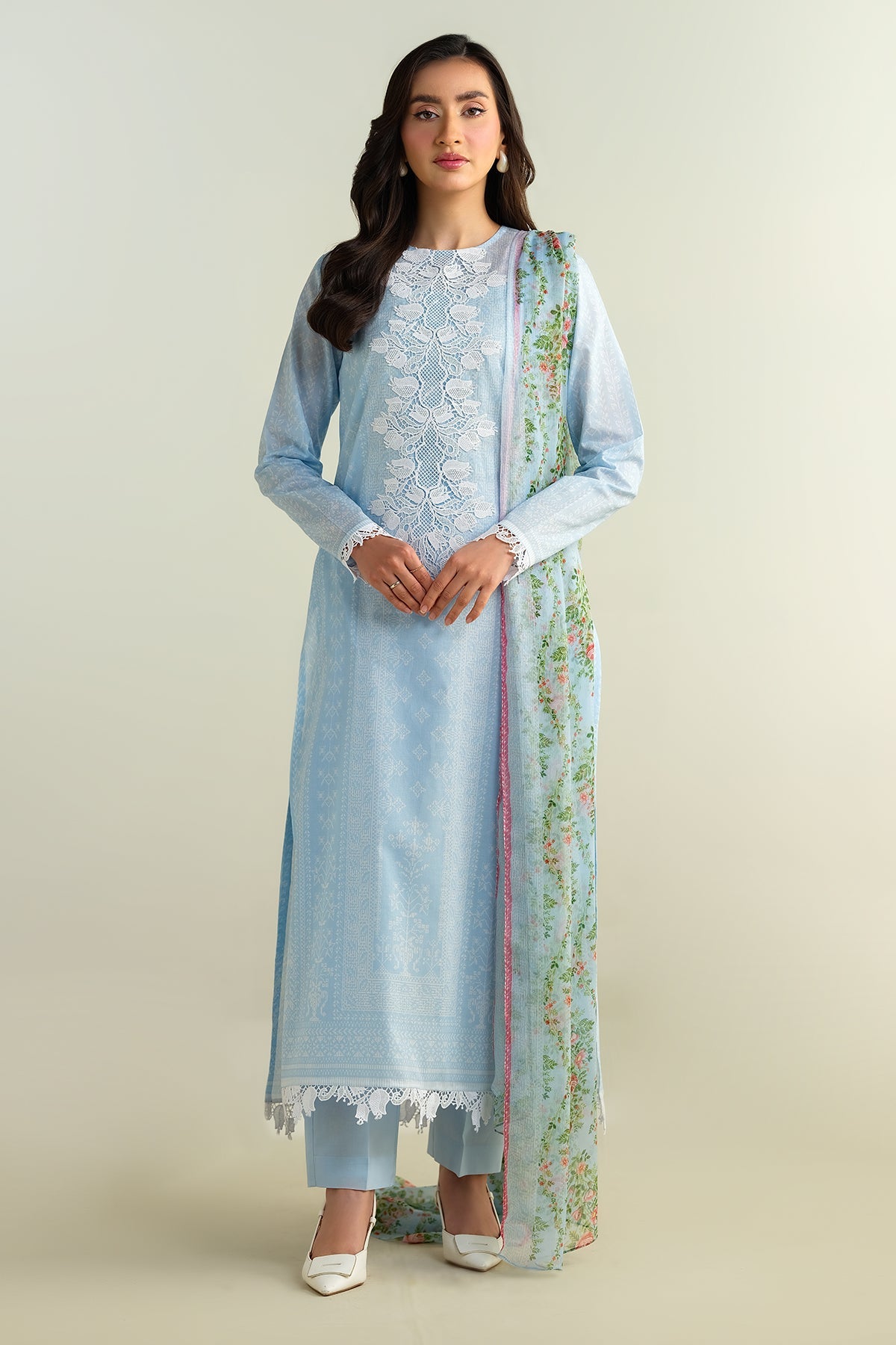 3 Piece - Printed & Embroidered Cotton Lawn Suit - E1691 - Shop Now at Kayseria