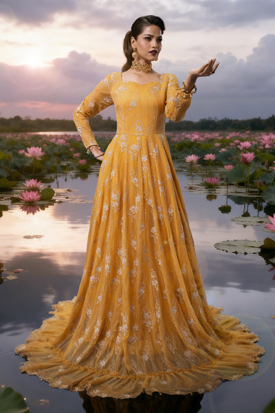 3 Piece - Embroidered & Embellished Bamber Chiffon Suit - E1715