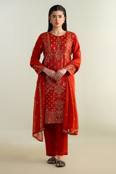 3 Piece - Embroidered Silk Suit - KPW24-P3161-161 - Shop Now at Kayseria