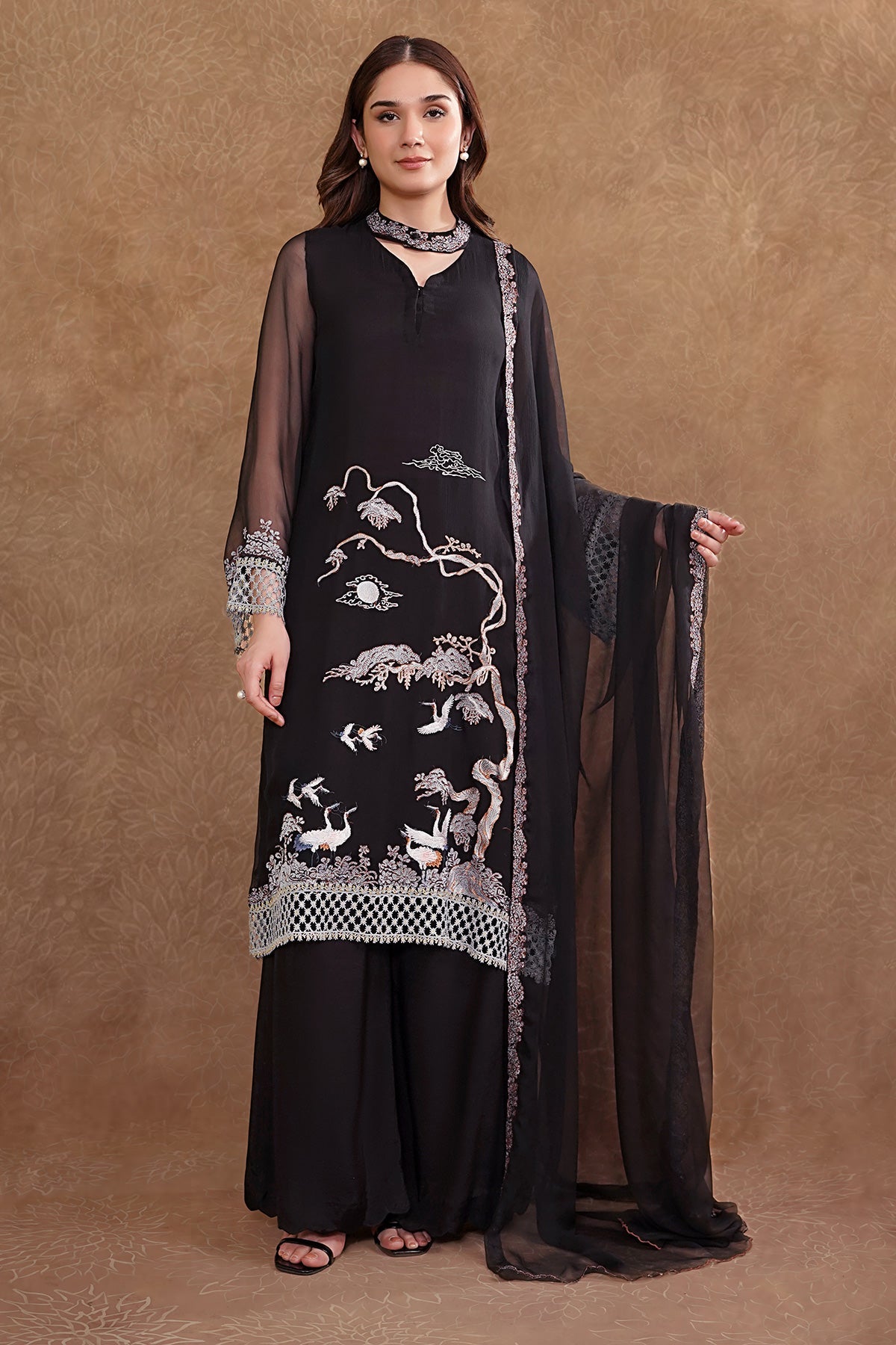 2 Piece - Embroidered Pure Chiffon Suit - MC1204-6 - Shop Now at Kayseria
