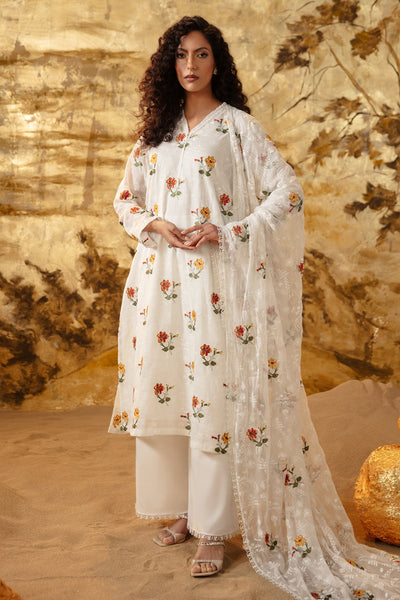 3 Piece - Printed & Embroidered Malmal Suit - MC1234-3 - Shop Now at Kayseria
