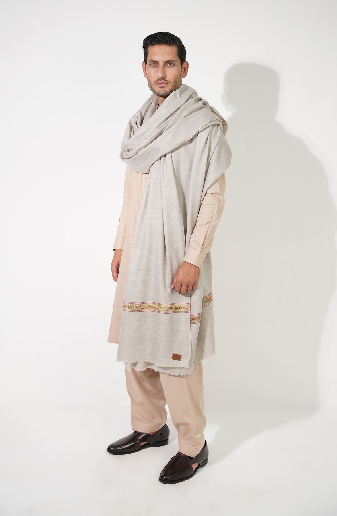 Beige Fine Wool Shawl - Shop Now at Shahnameh